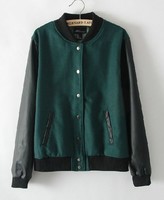 Thumbnail for your product : ChicNova Stand Collar PU Leather Splicing Baseball Coat