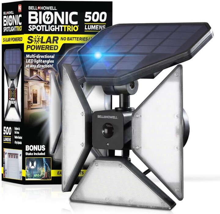 Bell + Howell 8-Watt Solar Powered Black Motion Sensor Outdoor LED Flood Light 500 Lumens Bionic Spotlight Trio
