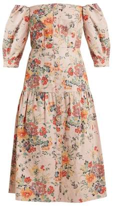 Rebecca Taylor Off The Shoulder Floral Print Cotton Blend Dress - Womens - Pink Print