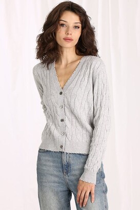 Minnie Rose Cotton Cable Cardigan - White