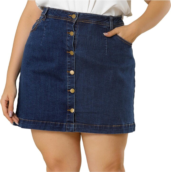 Agnes Orinda Women's Plus Size Denim Skirt Mini Button a Line Retro ...