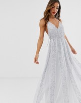 Thumbnail for your product : ASOS DESIGN cami strap maxi dress in mesh with embellished sequin godet panels