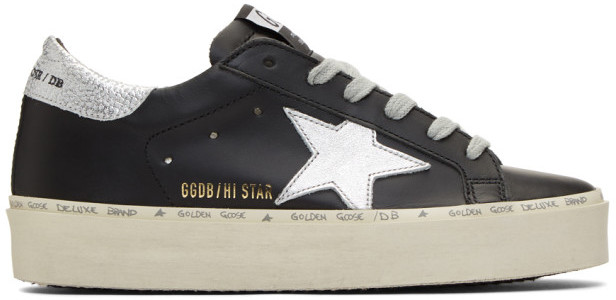 silver and black golden goose