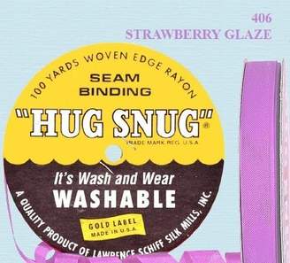 N. SEAM BINDING \ Hug Snug Seam Binding 100-yds Roll \xbd\" Wide Hug Snug ~ 406 Strawberry Glaze ~ 100 percentage Woven-edge Rayon ~ Wash 'n Wear ~ made in USA
