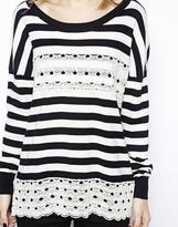 Thumbnail for your product : Oasis Stripe Crew Neck Jumper With Lace Hem