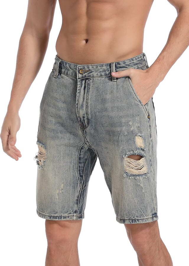 ziilay Cargo Jeans 3/4 Men's Cargo Shorts Jeans Capri Destroyed Denim