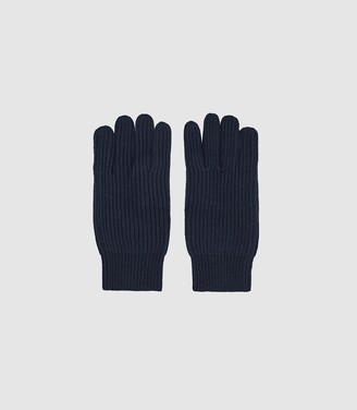 Reiss Glen - Ribbed Knit Gloves in Navy