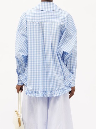 COMME DES GARÇONS GIRL Ruffled-hem Gingham Cotton Shirt - Blue White