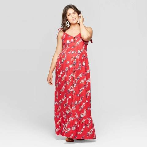 Ingrid & Isabel Isabel Maternity by Maternity Floral Print Sleeveless  V-Neck Button Front Maxi Dress - Isabel Maternity by Red - ShopStyle