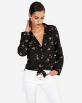 Thumbnail for your product : Express Palm Print Long Sleeve Lined-Blend Shirt