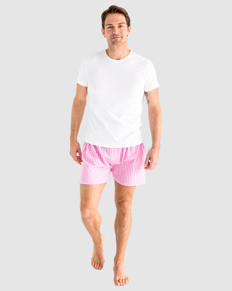 Sant and Abel Men's White Pyjamas - Men's Hepburn Gingham Pink Boxer Shorts