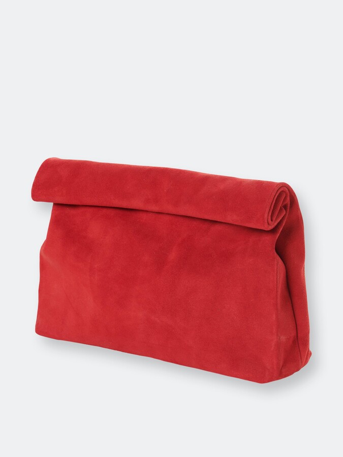 red suede clutch