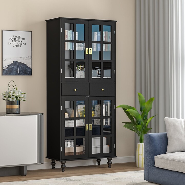 Timechee 72.4"Bookcase Bookshelf Glass Doors Display Storage