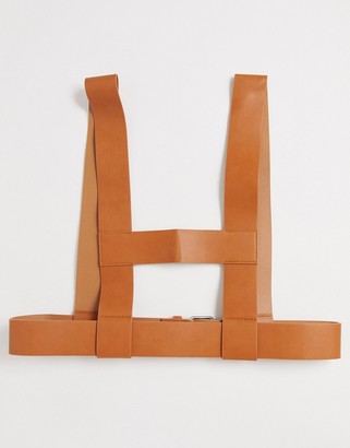 ASOS DESIGN faux leather chest harness in tan