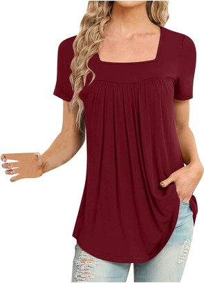 AMhomely Womens Tops Hide Belly Tunic Summer Short Sleeve T Shirts