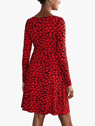 Boden Francesca Printed Jersey Dress, Red Brush