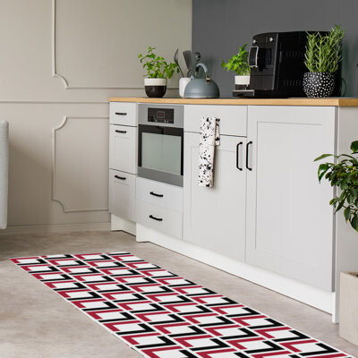 East Urban Home Runner Geometric White/Black/Pink Area Rug