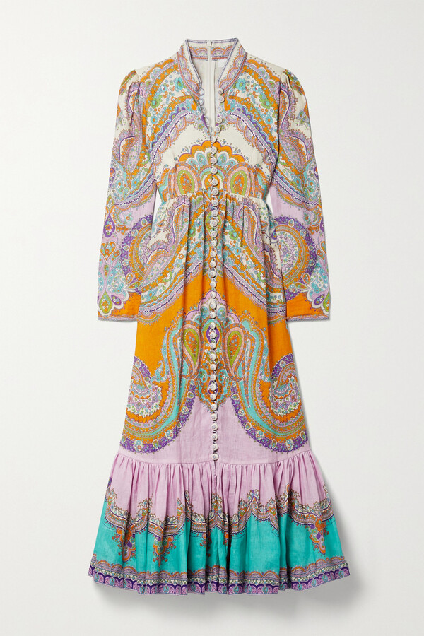 Zimmermann Lola Paisley-print Linen Midi Dress - Purple - ShopStyle