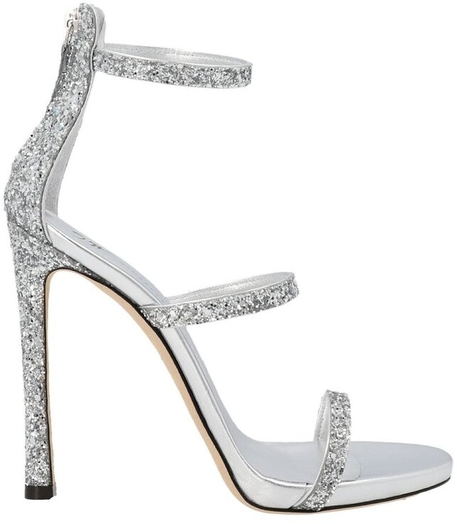 Silver Glitter Ankle Strap Heels | ShopStyle