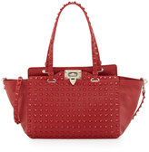 Thumbnail for your product : Valentino Rockstud Mini Leather Studded Tote Bag, Red