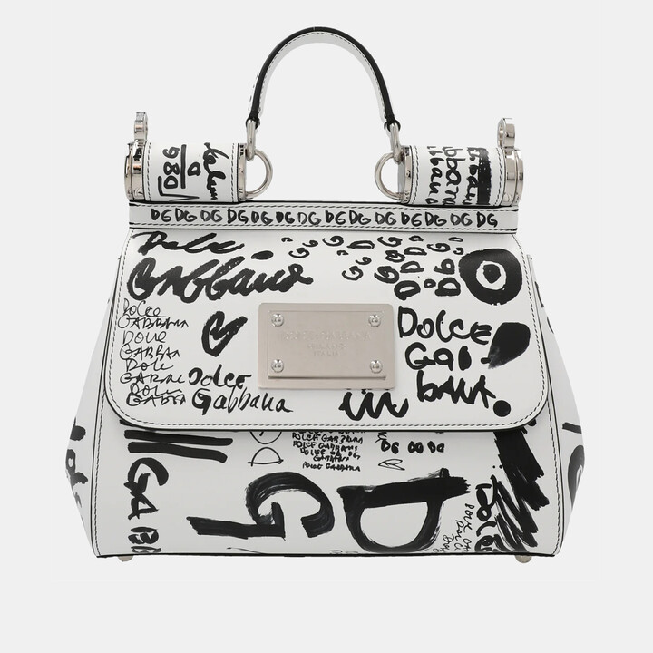Dolce & Gabbana Black & White - Leather - Logo Printed Top Handle Bag -  ShopStyle