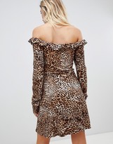 Thumbnail for your product : Nobody's Child bardot leopard print tea dress with ruched neck