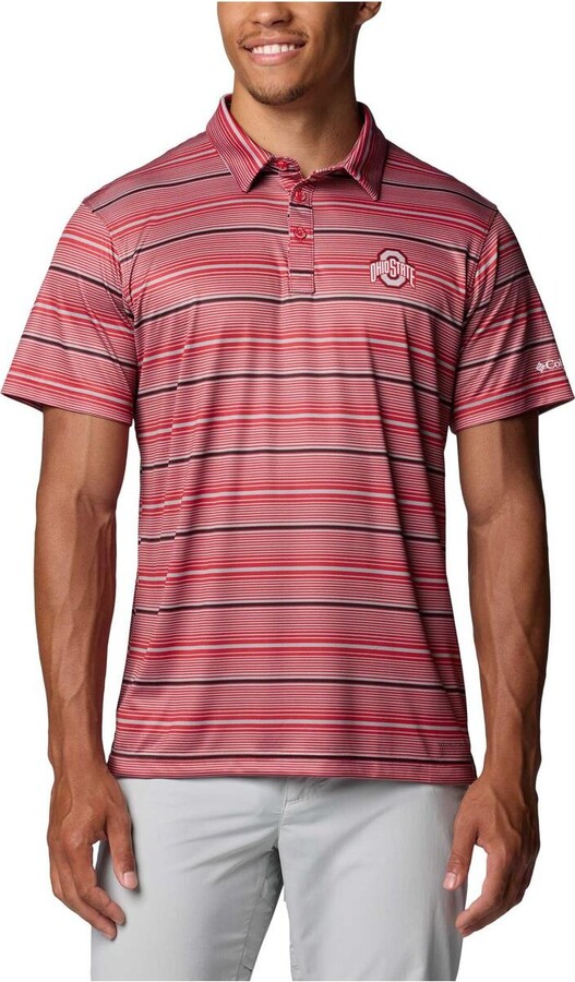 Columbia Men's Scarlet Ohio State Buckeyes Pfg Super Terminal Tackle Omni-Shade Stripe Polo Shirt