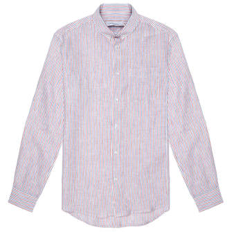 Solid & Striped The Button Down Contrast Red and White Stripe Linen Shirt