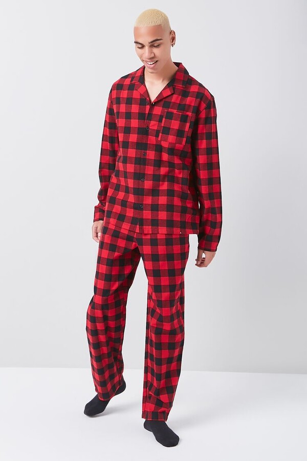Forever 21 Men Buffalo Plaid Pajama Pants in Red/Black Large ShopStyle