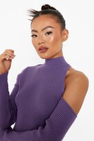 Thumbnail for your product : boohoo Rib Knit Cold Shoulder Asym Dress