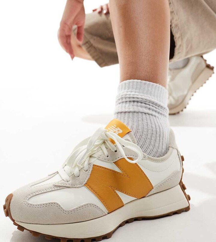 New Balance 327 trainers in off white and yellow Exclusive to