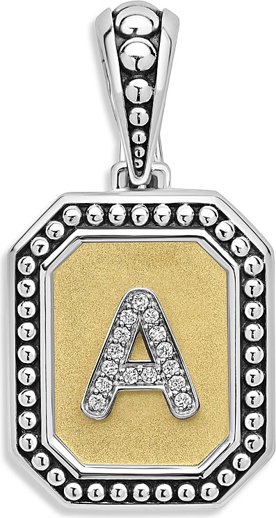 Lagos Signature Caviar Sterling Silver & 18K Yellow Gold Octagon Diamond A Initial Charm, 0.05 tcw