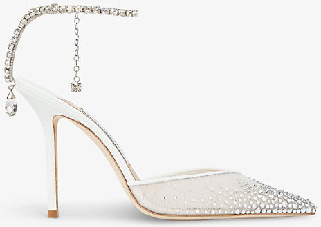 Jimmy Choo Womens White/Crystal Saeda 100 Crystal-Embellished Mesh Heeled Courts Eur 36.5 / 3.5 Uk Women