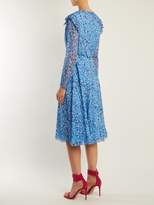 Thumbnail for your product : Carolina Herrera Abstract Floral-print V-neck Silk Crepe Dress - Womens - Blue Print