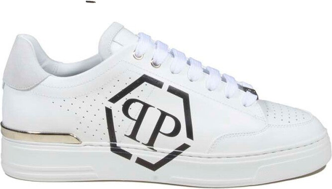 Philipp Plein Hexagon Lo-Top Sneakers In White Leather