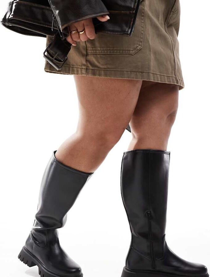 Asos Design Chunky Over The Knee Boots In Black ASOS DESIGN Curve