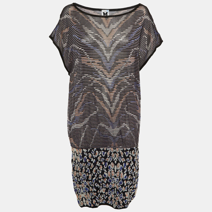 M Missoni Black Animal Pattern Knit Shift Dress L