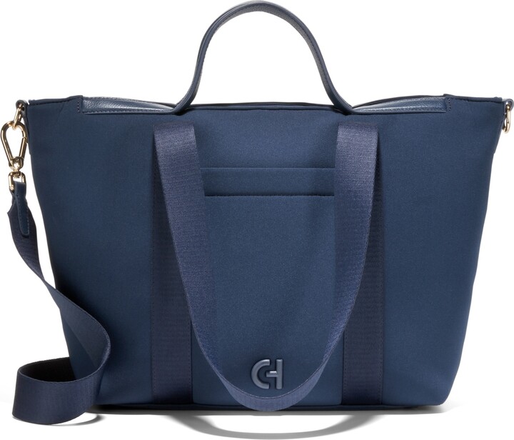 Cole Haan Blue/Tan Denim and Leather Flap Brooke Tote Cole Haan