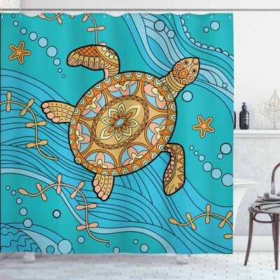 Ambesonne Turtle Shower Curtain Doodle Water Turquoise