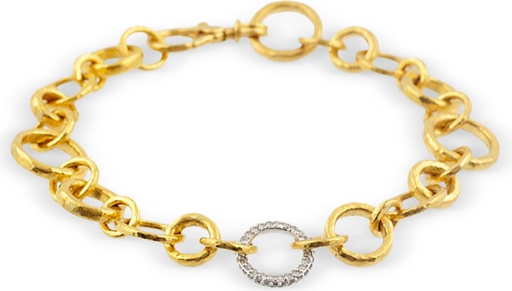 Gurhan 24K Yellow Gold & 18K White Gold Diamond Hoopla Chain Link Bracelet
