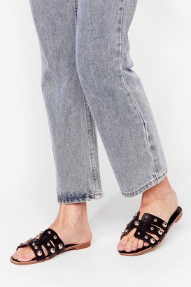 black studded flat sandals