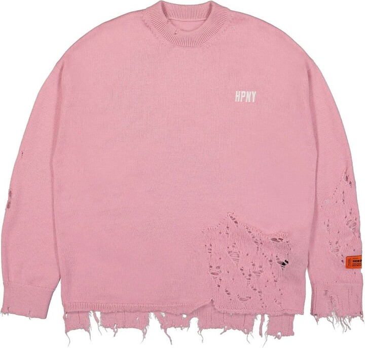 Heron Preston Logo Embroidered Distressed Knitted Jumper
