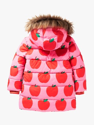 Boden Kids' Apple Print Showerproof Longline Padded Jacket, Pink