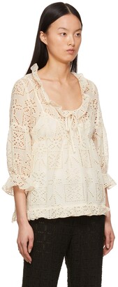 Anna Sui Beige Aesthetic Eyelet Top