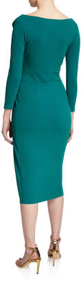 Chiara Boni Gurli Bateau-Neck 3/4-Sleeve Asymmetric Flap Dress