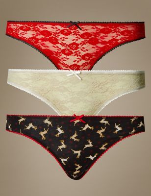 Marks and Spencer 3 Pack Assorted Lace Bikini Knickers