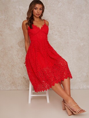 Chi Chi London Sleeveless Crochet Midi Dress - Red