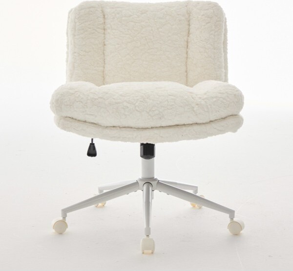 ChicFurnitTaskandOfficeChairsFauxAlpacaUpholsteredOfficeChairSwivelChairErgonomicChairforHomeOfficeWhite24.8\