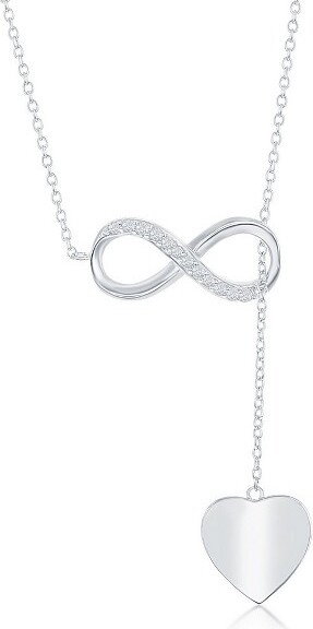 Bella Silver BellaSilverSterlingSilverHalfCZInfinitywithShinyHeartLariatYNecklace-Silver-16+2Inch