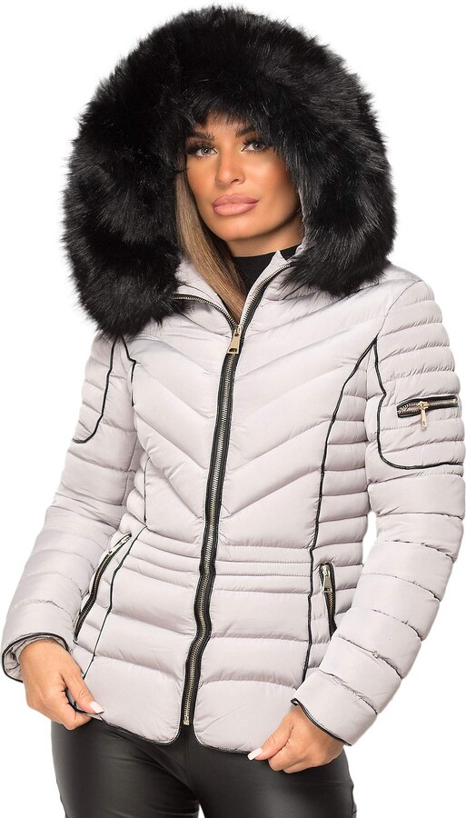 Wulux Womens Ladies Quilted Puffer Bubble Padded Chunky Faux Fur Hooded ...